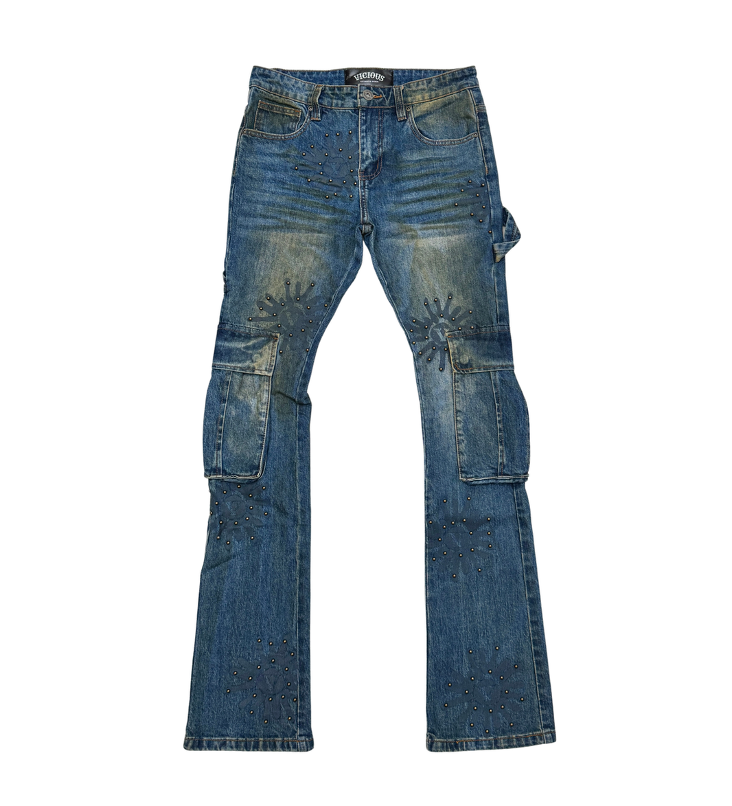 Vicious CARGO FLARE DENIM W/ STONE DETAILS