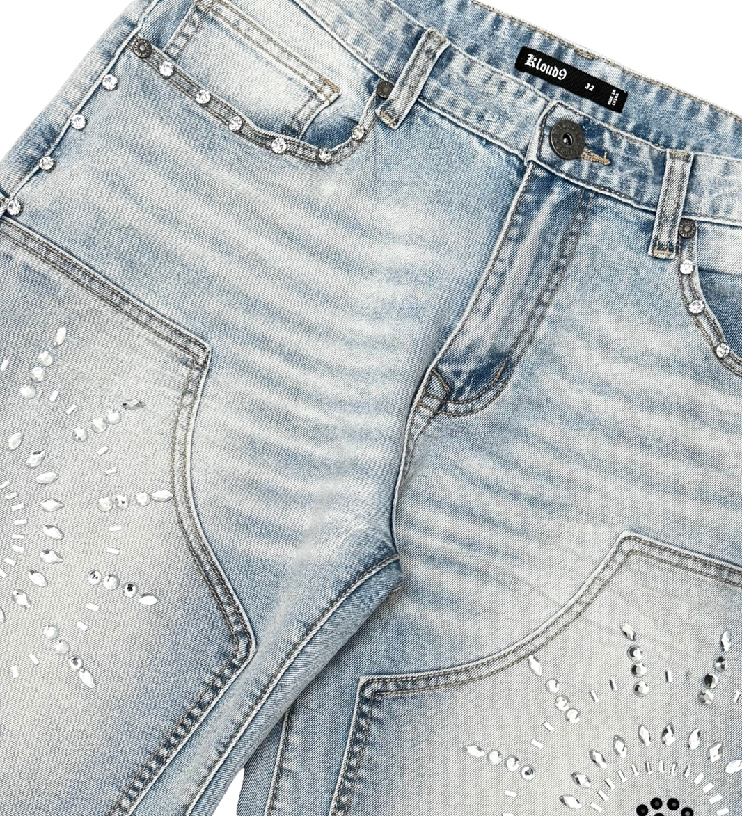 Kloud 9 DENIM SHORTS W/ MULTI SIZE RHINESTONES
