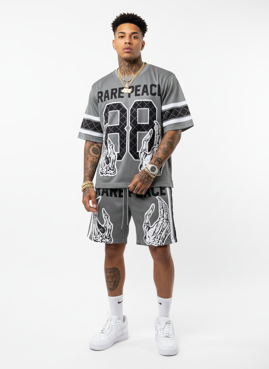 Rare Peace MESH JERSEY + SHORT SET W/ RHINESTONE DETAIL