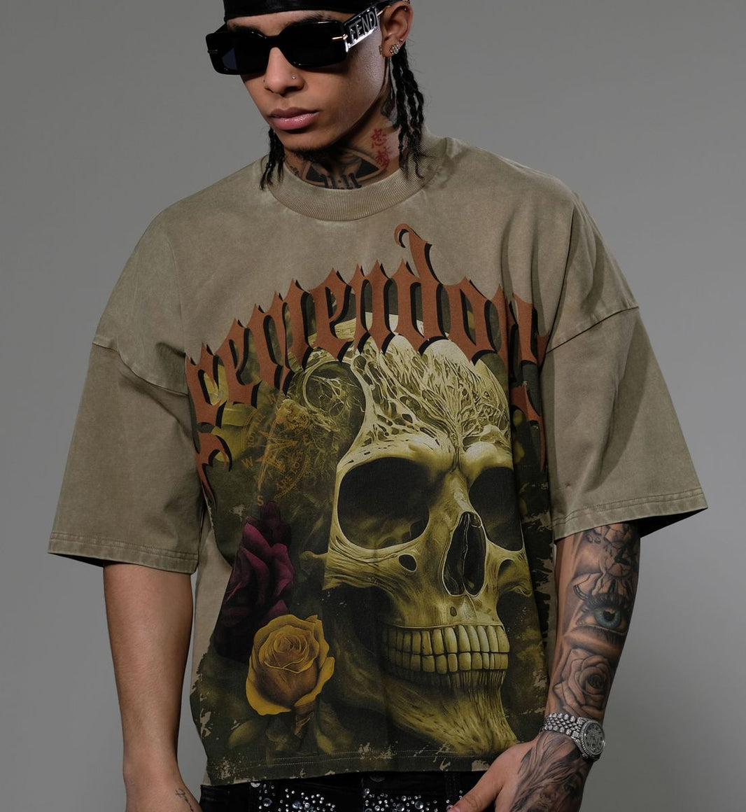 Stray wide & crop fit tshirt-OLIVE