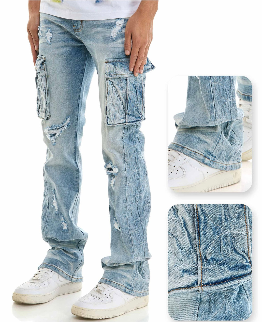 KDNK JACQUARD CARGO JEANS SKINNY FLARE FIT
