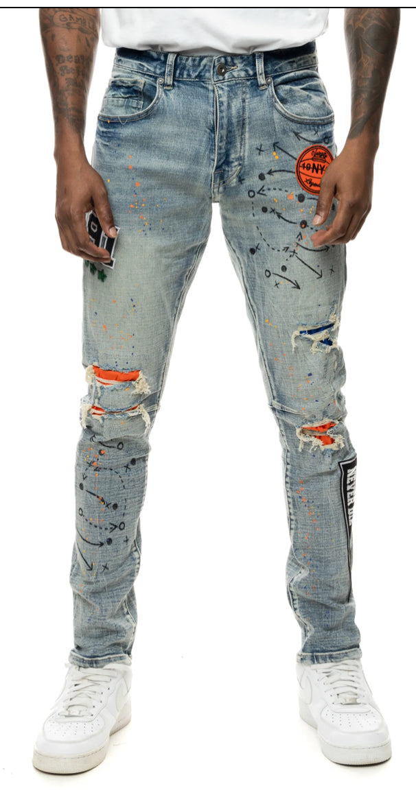 SMOKE RISE VARSITY DETAILED JEANS
