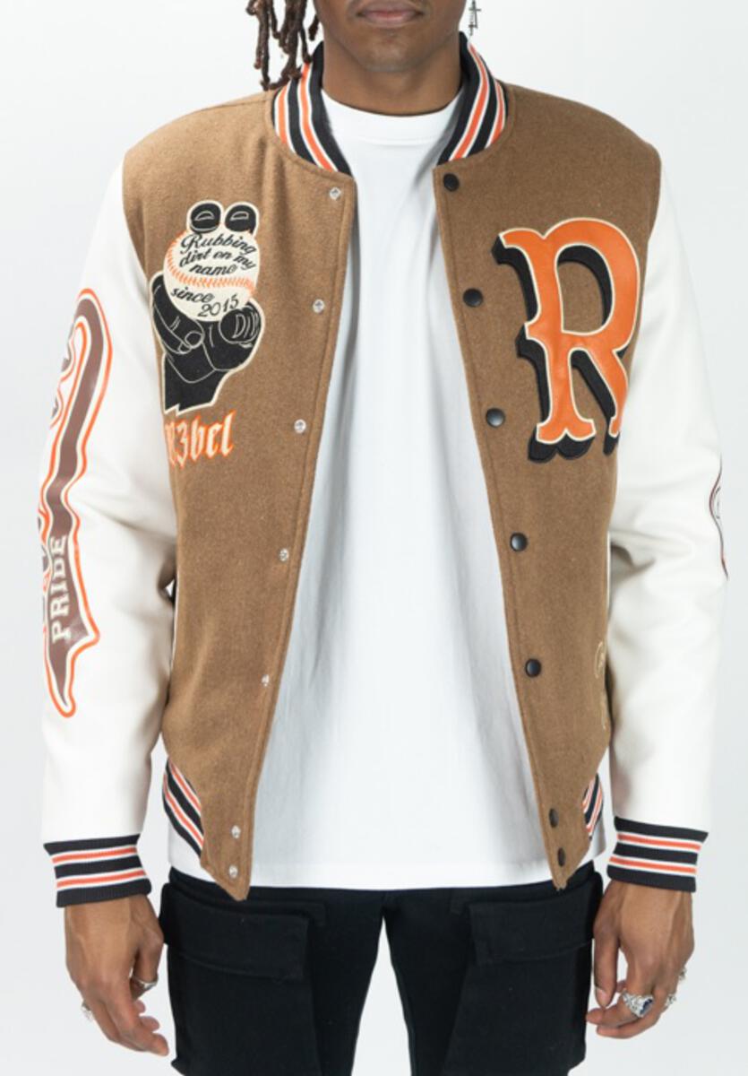 R3BEL WOOLMELTON JACKET W PU SLEEVE VARSITY JACKET