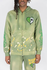 REBEL MINDS BLESSED BEYOND WASHED FLEECE STACKED PANTS & ZIP HOODIE