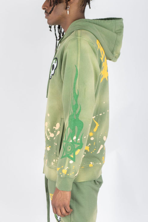 REBEL MINDS BLESSED BEYOND WASHED FLEECE STACKED PANTS & ZIP HOODIE