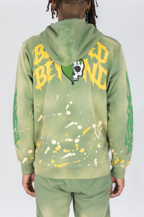 REBEL MINDS BLESSED BEYOND WASHED FLEECE STACKED PANTS & ZIP HOODIE
