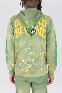 REBEL MINDS BLESSED BEYOND WASHED FLEECE STACKED PANTS & ZIP HOODIE