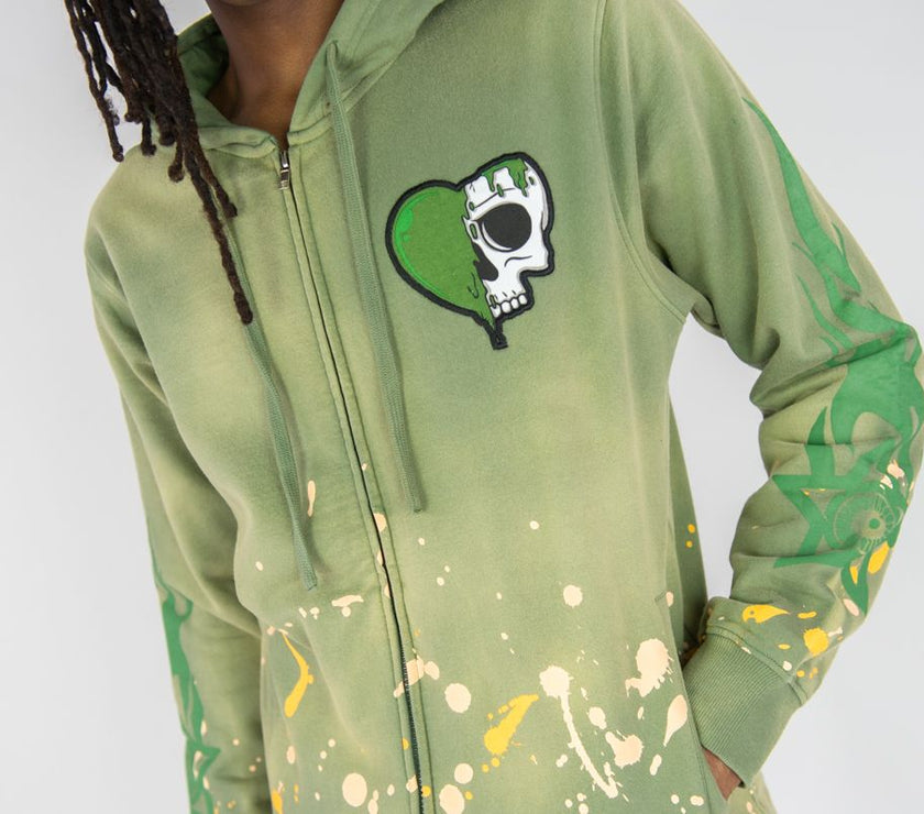 REBEL MINDS BLESSED BEYOND WASHED FLEECE STACKED PANTS & ZIP HOODIE