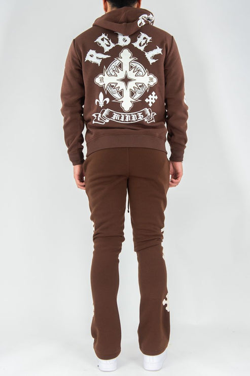 REBEL  MINDS CROSS FLEECE STACKED SET HOODIE & PANTS