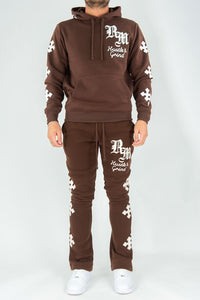 REBEL  MINDS CROSS FLEECE STACKED SET HOODIE & PANTS