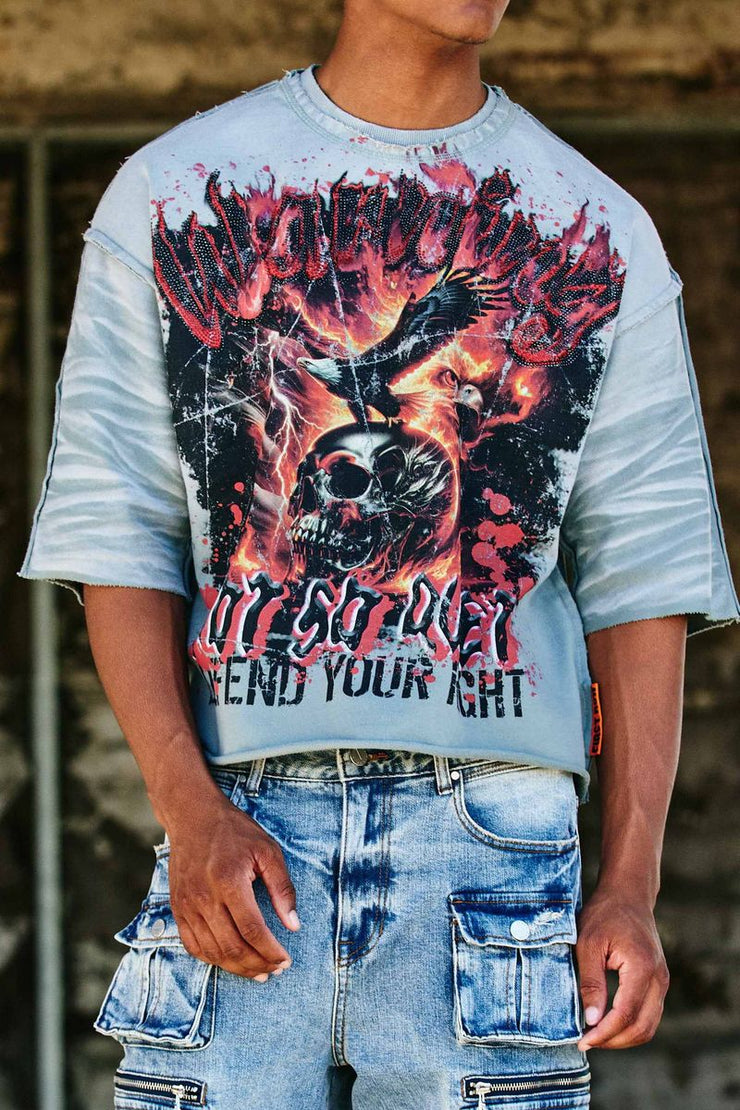 FIRST ROW WARNING NOT SO QUIET BURNING SKY CROPPED 3/4 SLV TEE