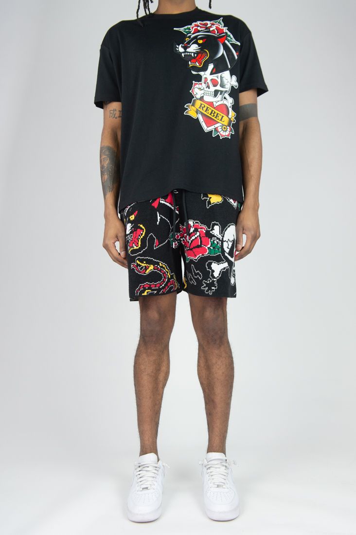 REBEL MINDS JAGUAR OVERSIZED SERPENT TEE & SKULL SWEATER SHORTS