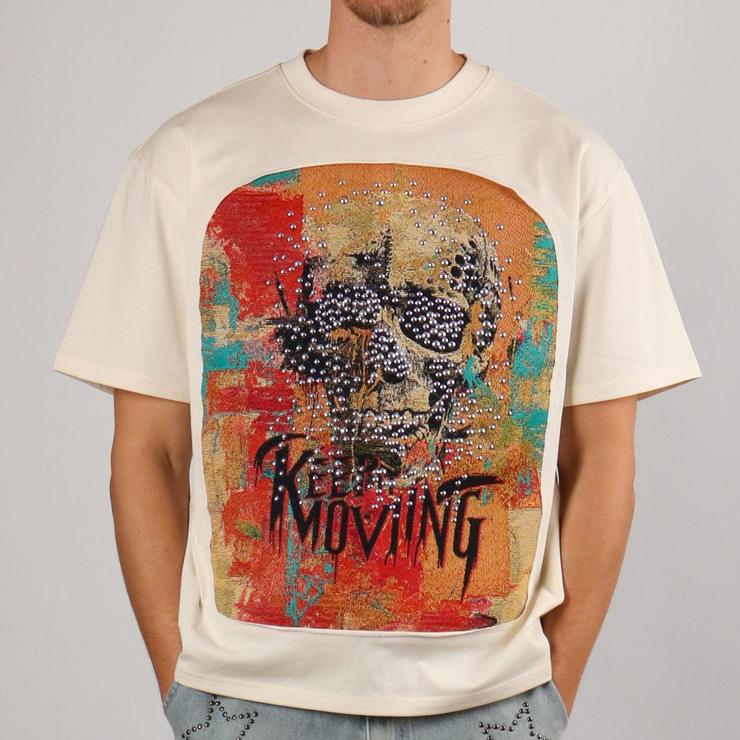 MAJESTIK TAPESTRY MIX STUD CROPPED TEE