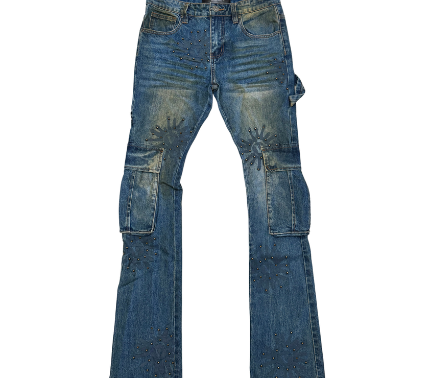 Vicious CARGO FLARE DENIM W/ STONE DETAILS