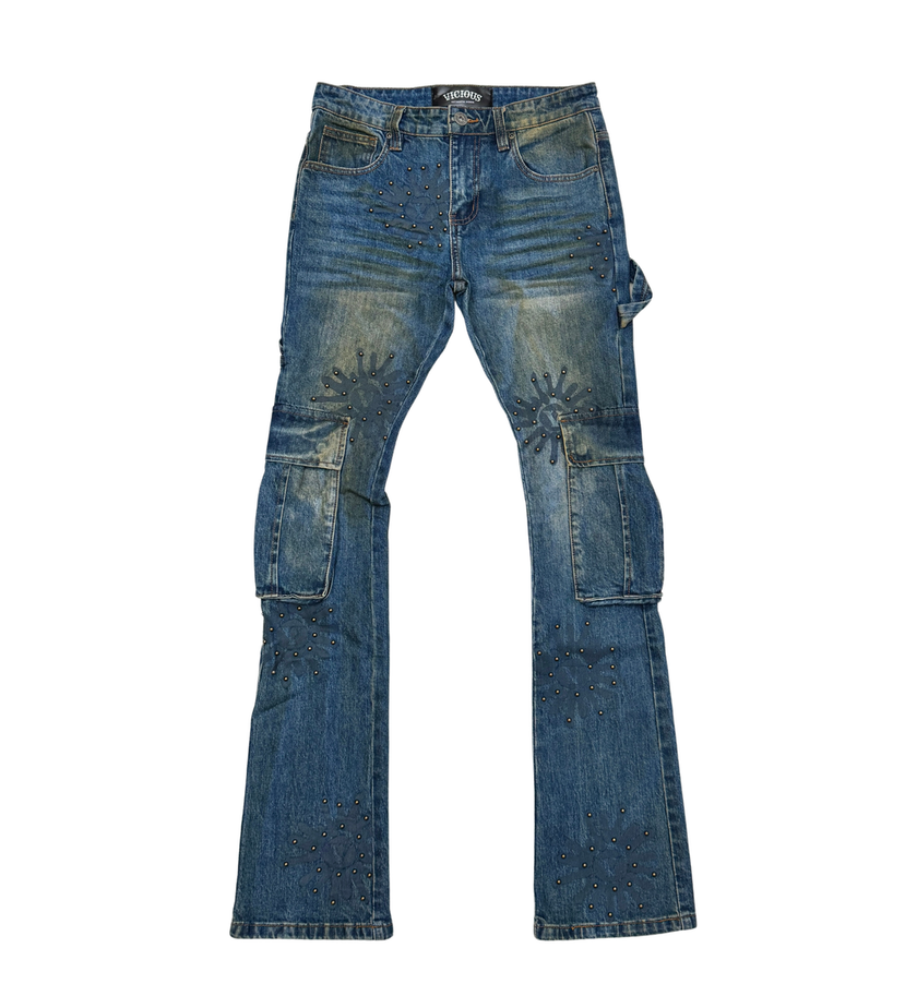 Vicious CARGO FLARE DENIM W/ STONE DETAILS
