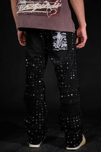 VICIOUS RELAXED FLARE FIT STUDDED CARGO POCKET DENIM