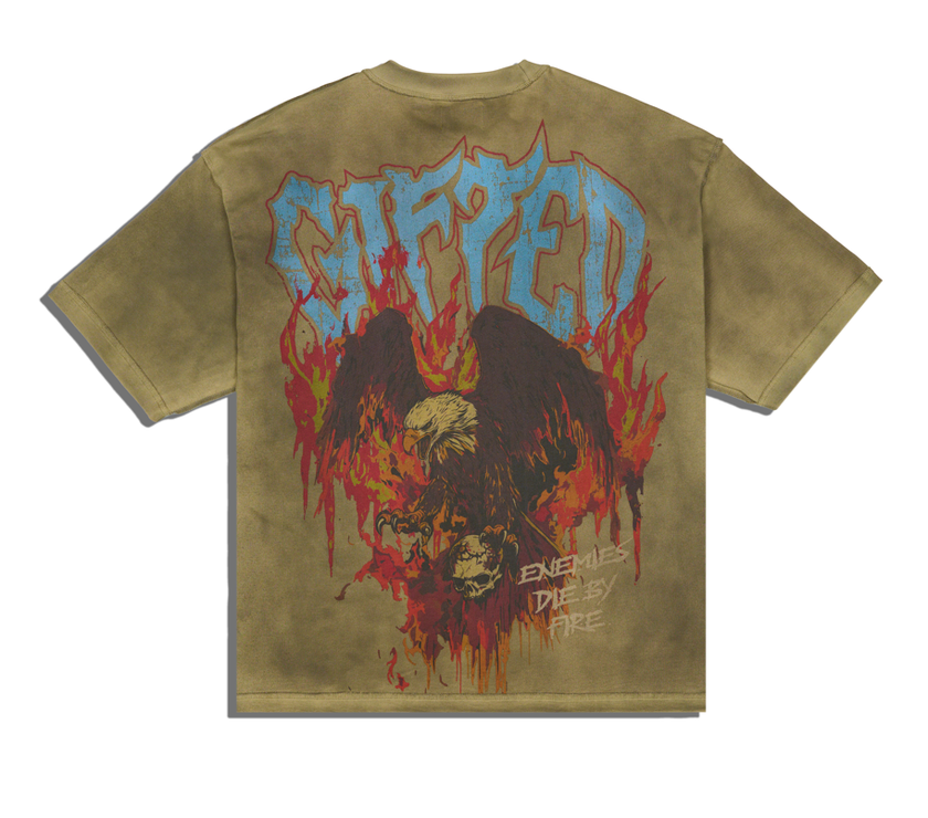 GFTD ENEMIES DIE BY FIRE OLIVE TEE