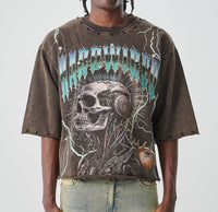 Taker CROPPED T-SHIRT WITH DIGITAL PRINT & RHINESTONES