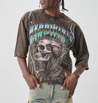 Taker CROPPED T-SHIRT WITH DIGITAL PRINT & RHINESTONES