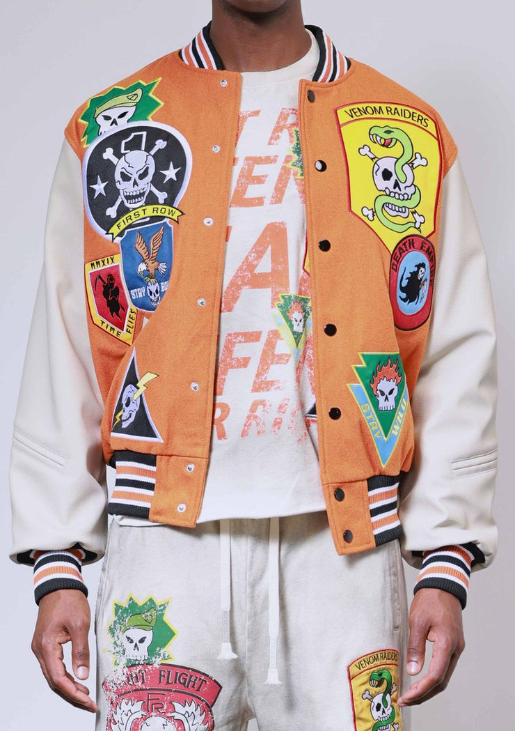 First Row LOGO ALLOVER VARSITY JACKET