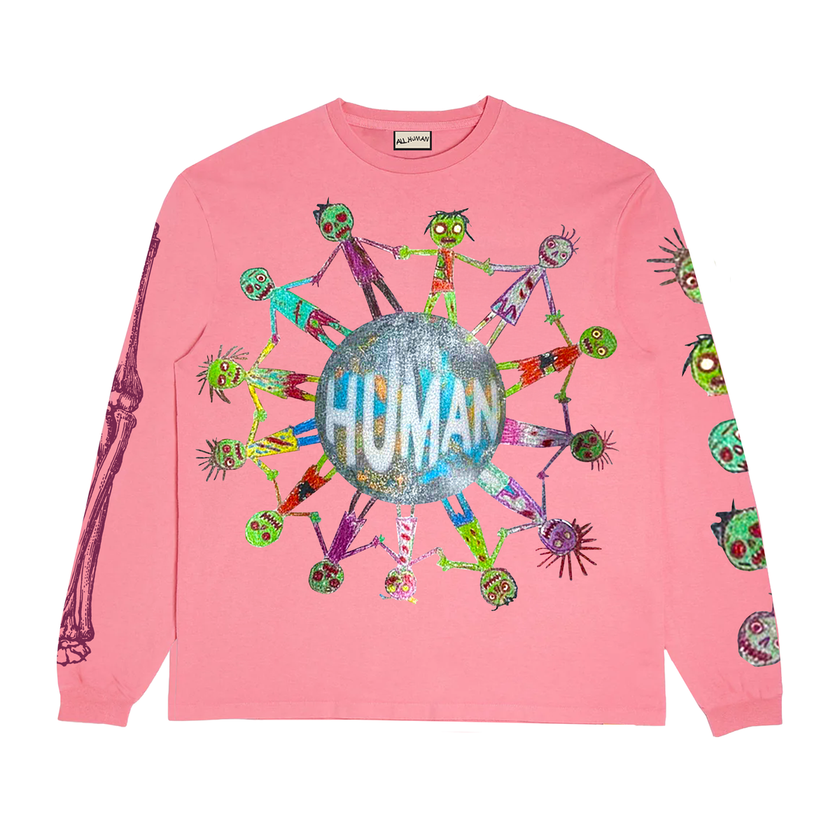 All Human Medicated Long Sleeve  Pink Tshirt