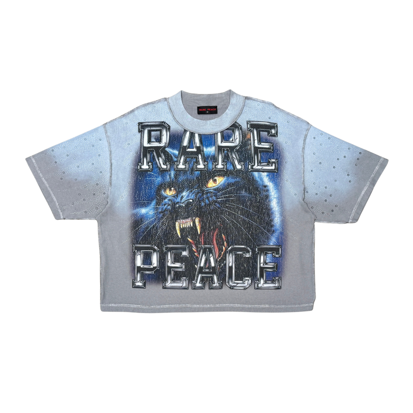 Rare Peace BLACK PANTHER TEE W/ CLEAR RHINESTONES