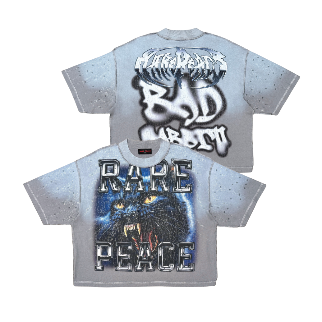 Rare Peace BLACK PANTHER TEE W/ CLEAR RHINESTONES