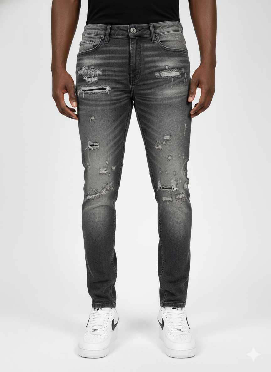 THREAD THEORY  MEN'S RIP AND REPAIR SKINNY FIT JEANS