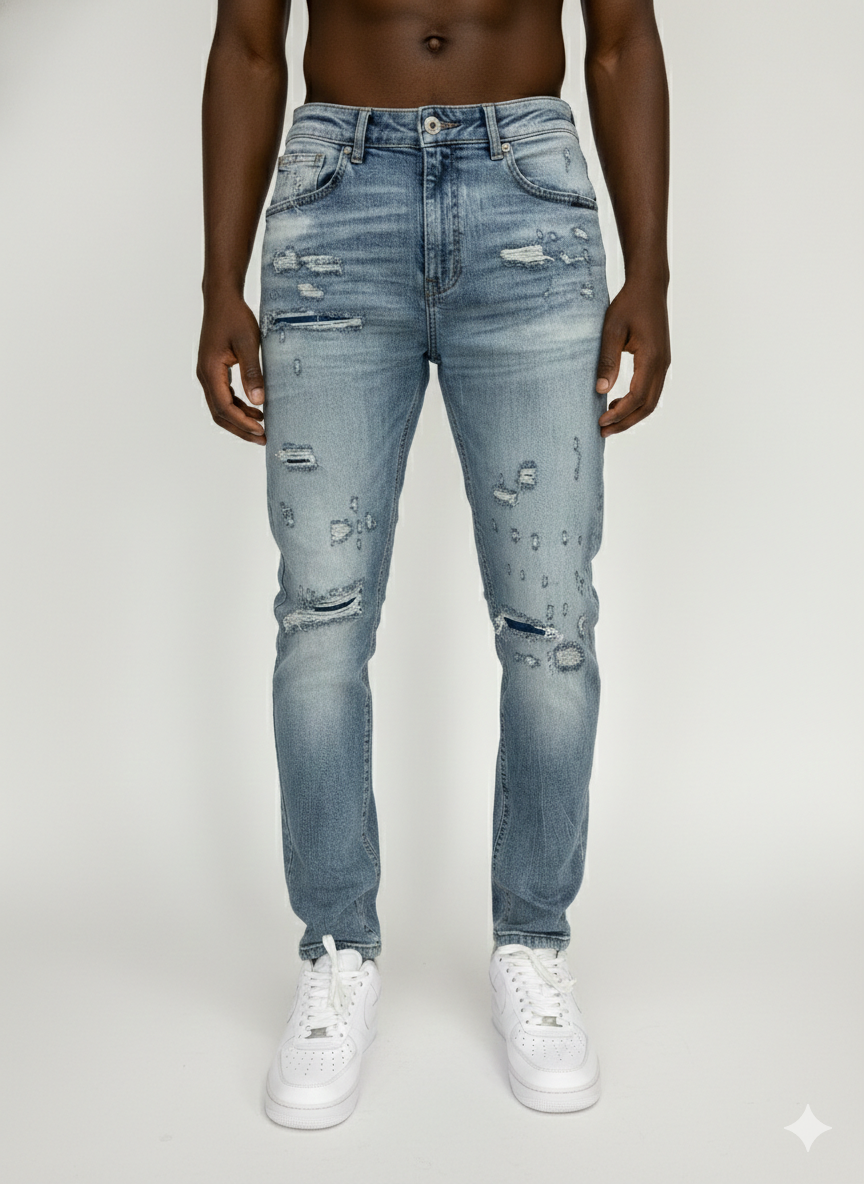 THREAD THEORY MEN'S RIP AND REPAIR SKINNY FIT JEANS