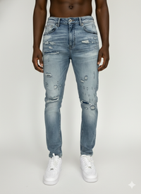 THREAD THEORY MEN'S RIP AND REPAIR SKINNY FIT JEANS