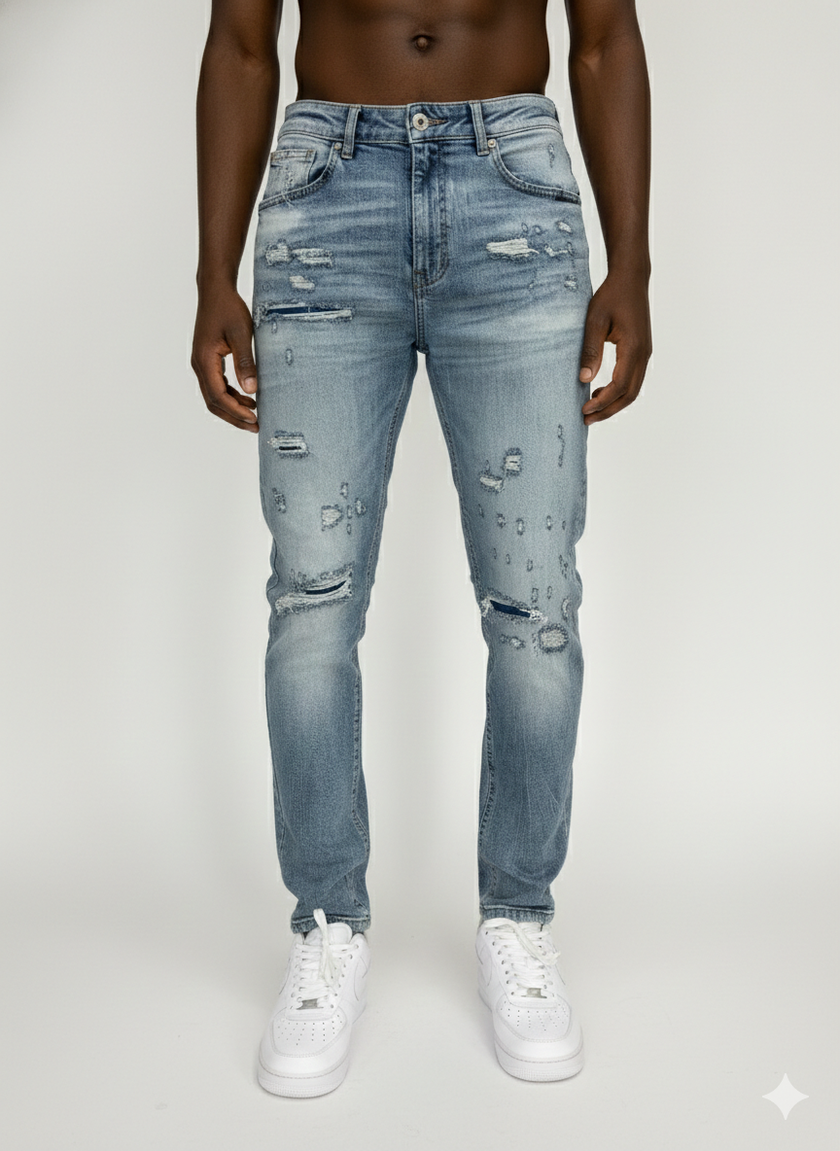 THREAD THEORY MEN'S RIP AND REPAIR SKINNY FIT JEANS
