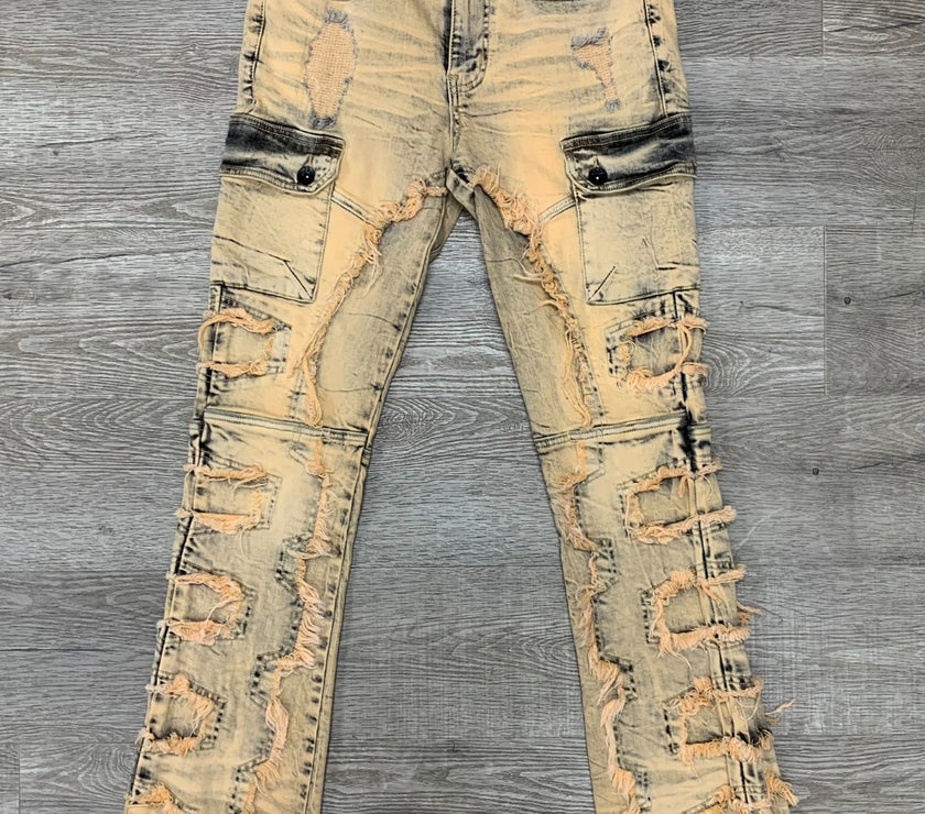 BKYS COLOR WASHED DENIM STACK PANTS