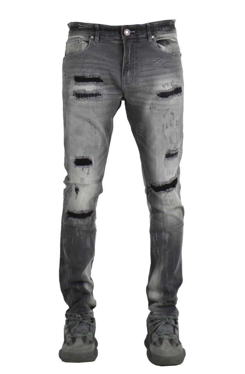 Focus Denim Rip & Repair Wash Grey/Black Jeans 5262