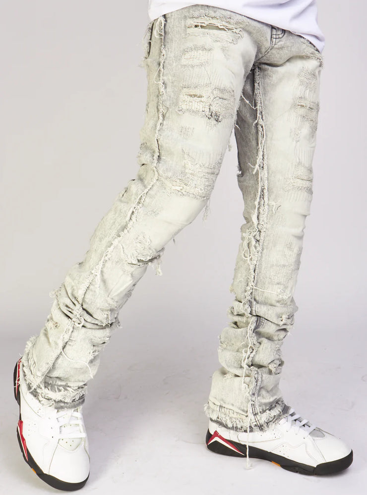 Focus Jeans - Heavy Distressed Stacked Denim - Lt. Grey - 3498-P