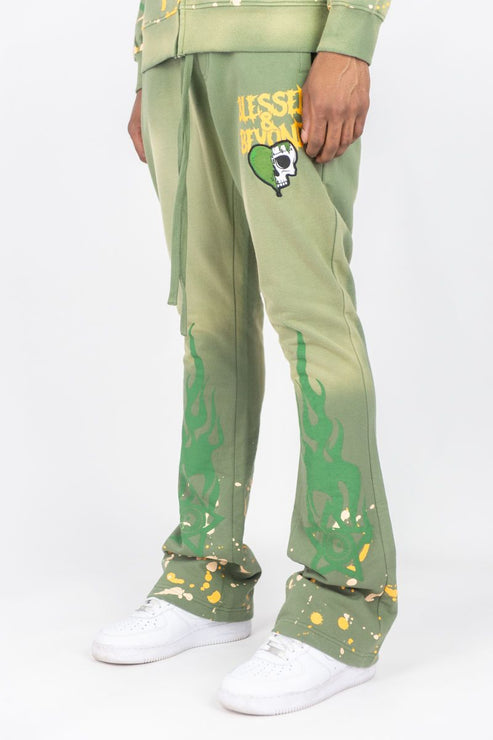 REBEL MINDS BLESSED BEYOND WASHED FLEECE STACKED PANTS & ZIP HOODIE