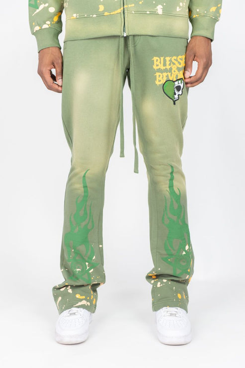 REBEL MINDS BLESSED BEYOND WASHED FLEECE STACKED PANTS & ZIP HOODIE