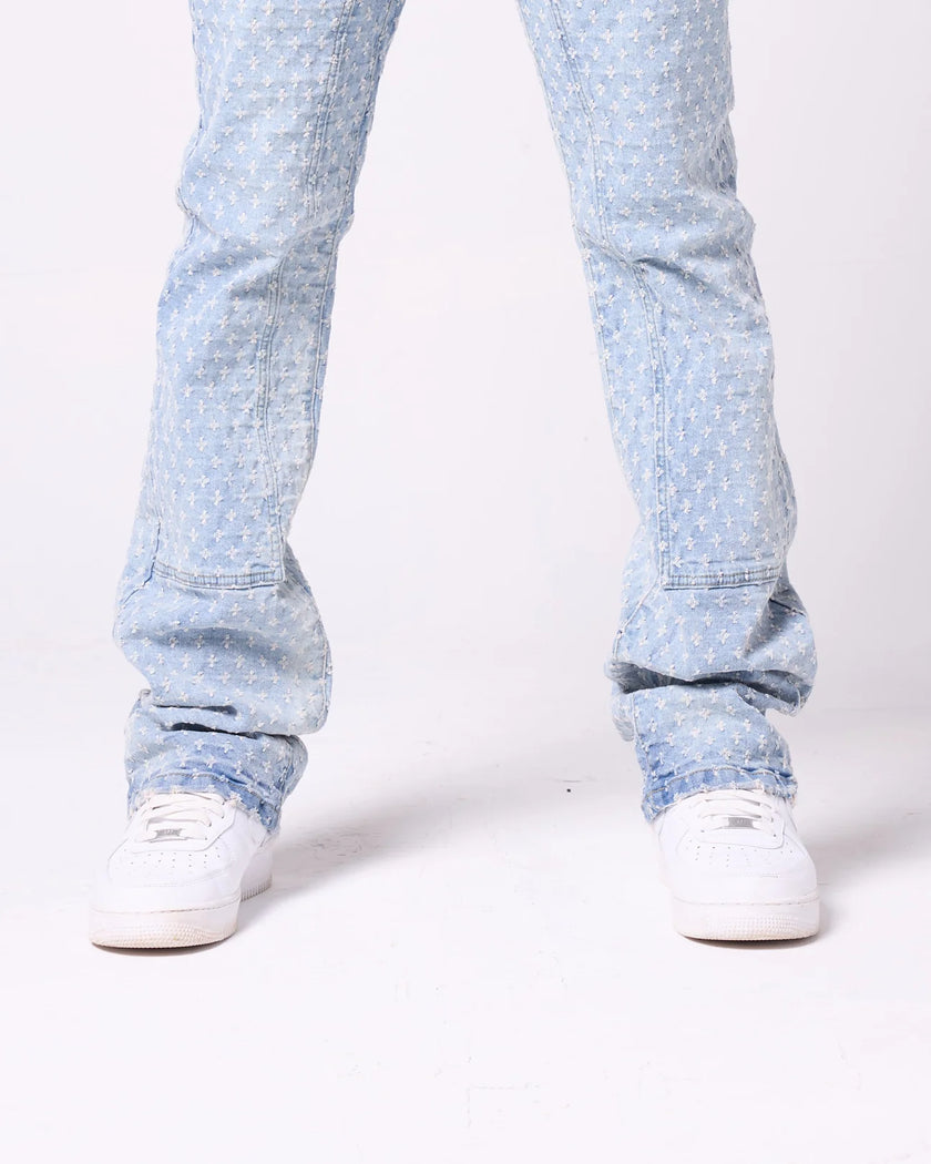 FWRD Speckle RIP Stacked Flare Ice Blue Denim