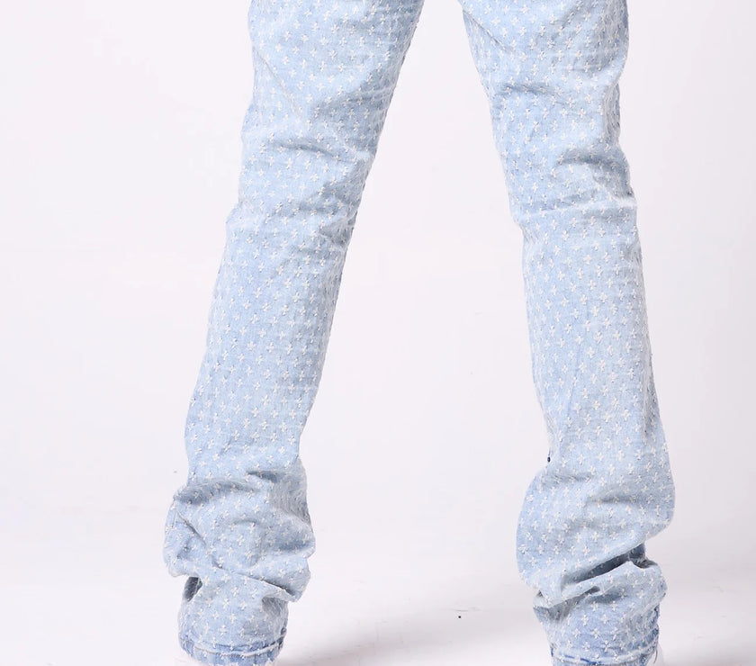 FWRD Speckle RIP Stacked Flare Ice Blue Denim