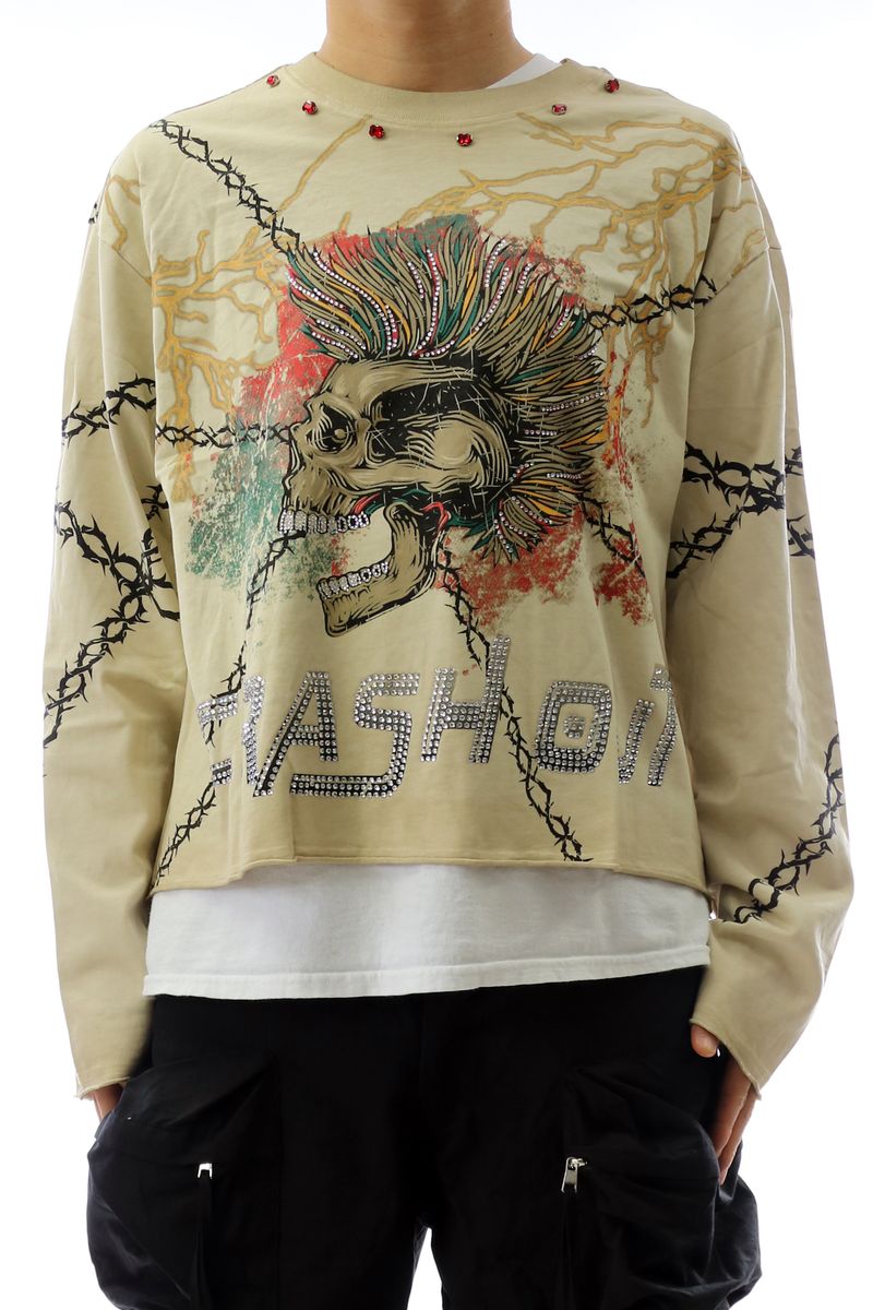 Kleep AGATE Washed S/N Jersey Long Sleeve Crop Top Tees.