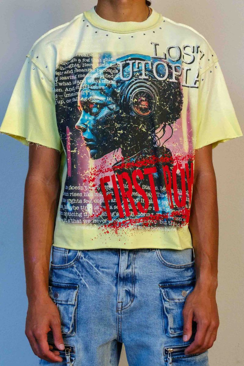 First Row LOST UTOPIA PROGRAM CROPPED TEE