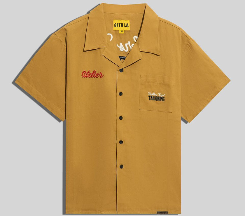 GFTD HUSTLERS WORK BUTTON UP SHIRT-YELLOW