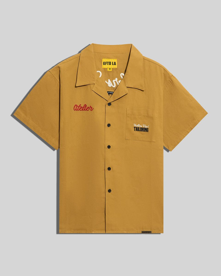 GFTD HUSTLERS WORK BUTTON UP SHIRT-YELLOW