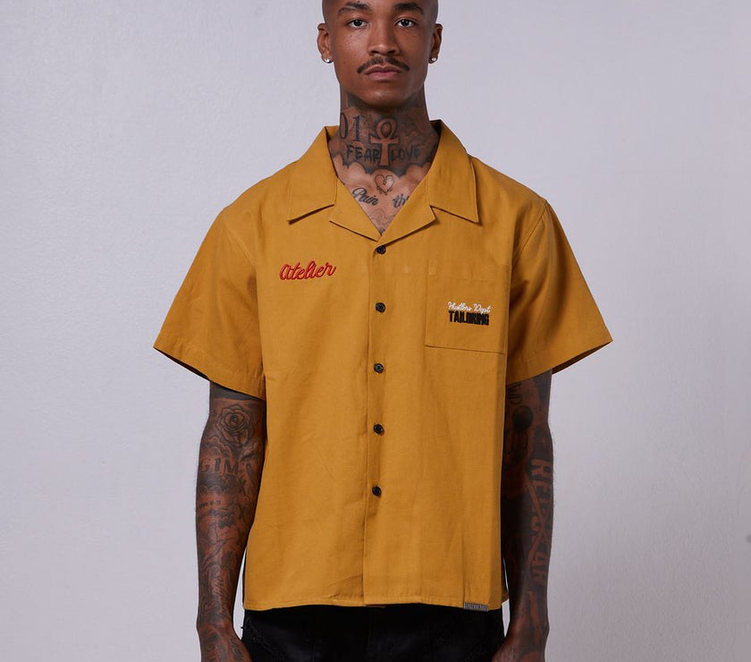 GFTD HUSTLERS WORK BUTTON UP SHIRT-YELLOW