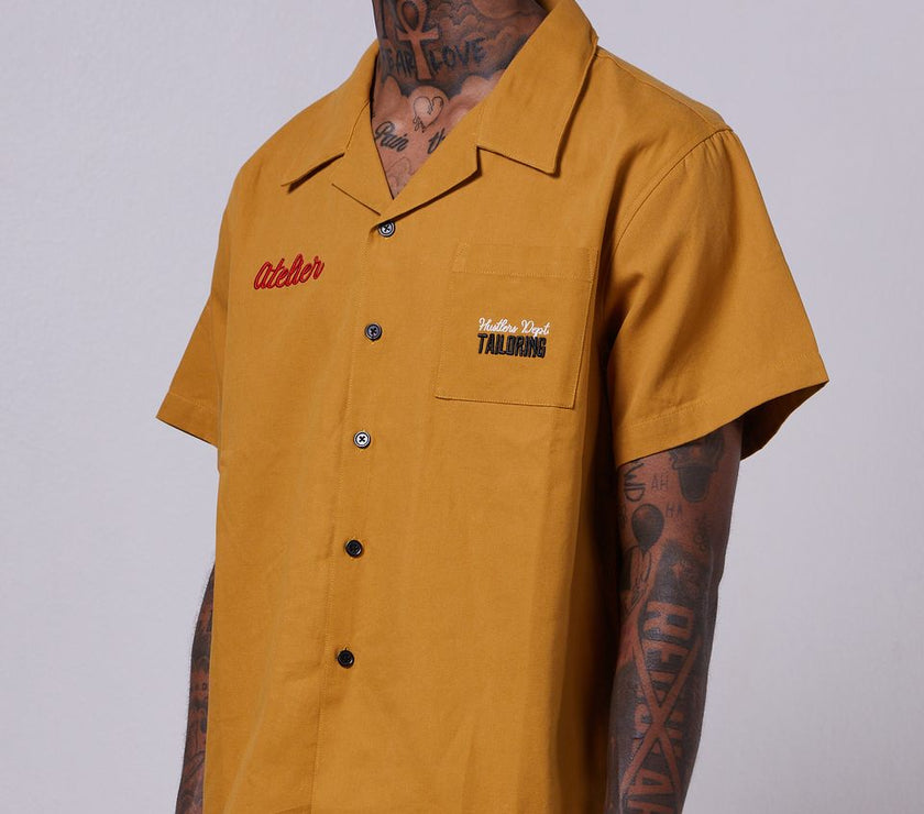 GFTD HUSTLERS WORK BUTTON UP SHIRT-YELLOW