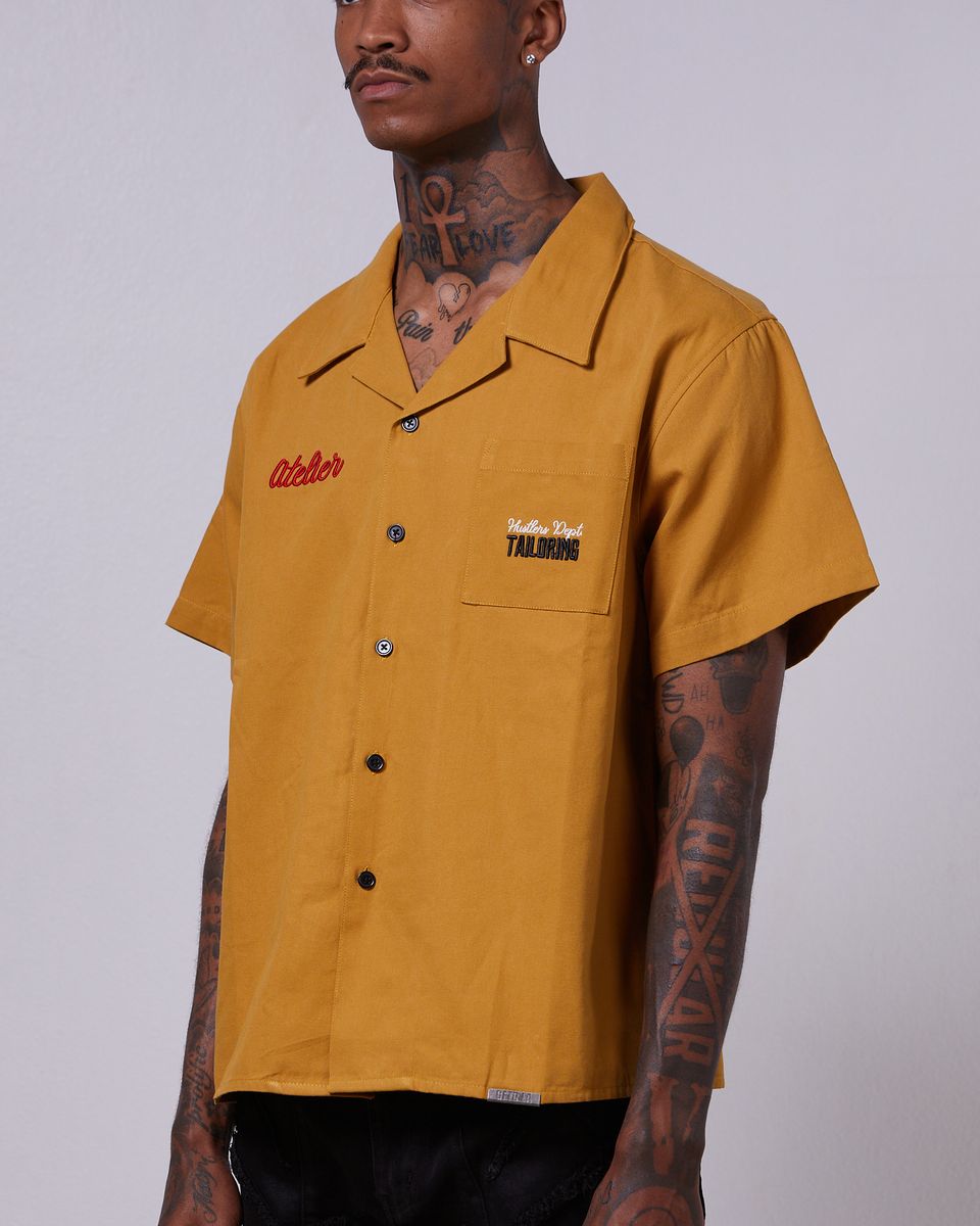 GFTD HUSTLERS WORK BUTTON UP SHIRT-YELLOW