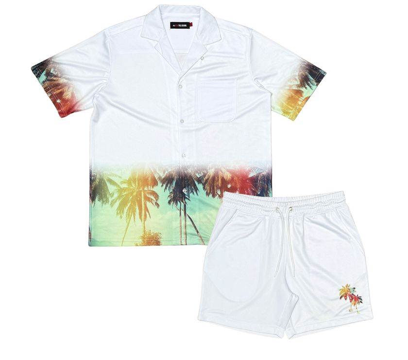 Redtag Palm Trees 2 PC Short Set Men-White