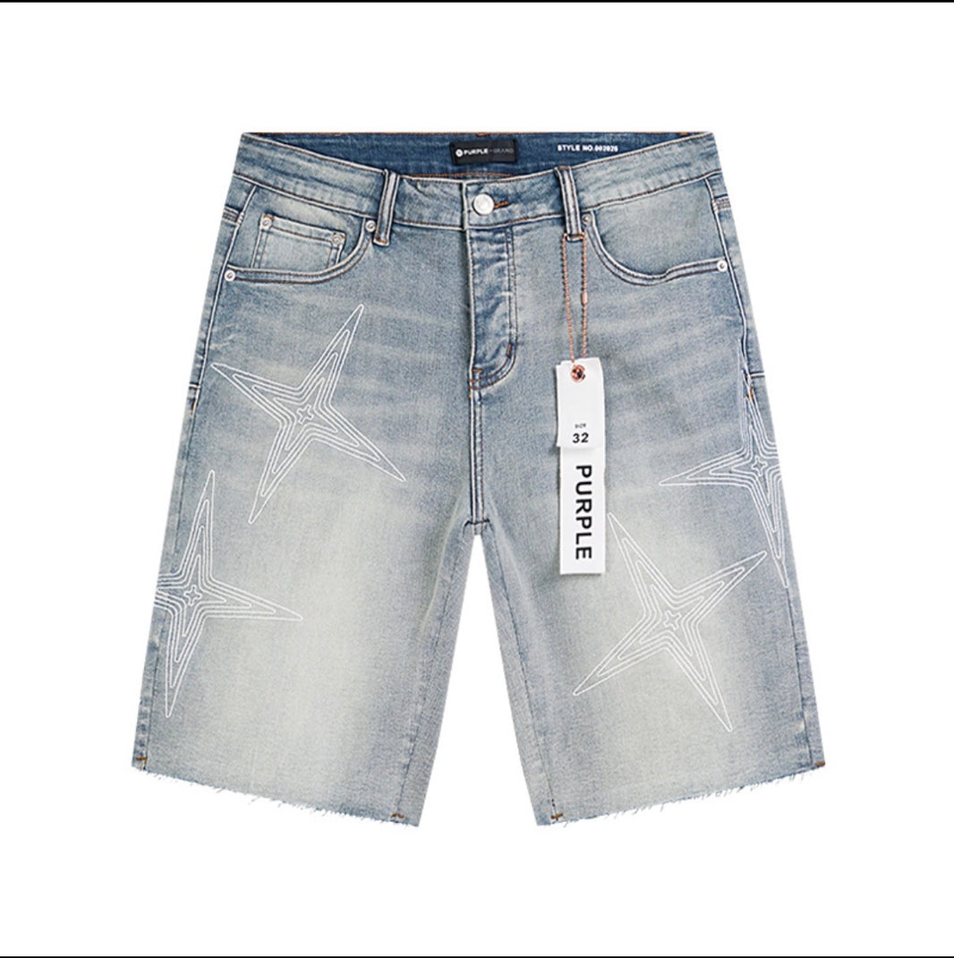 Purple Denim Shorts- Lt Blue