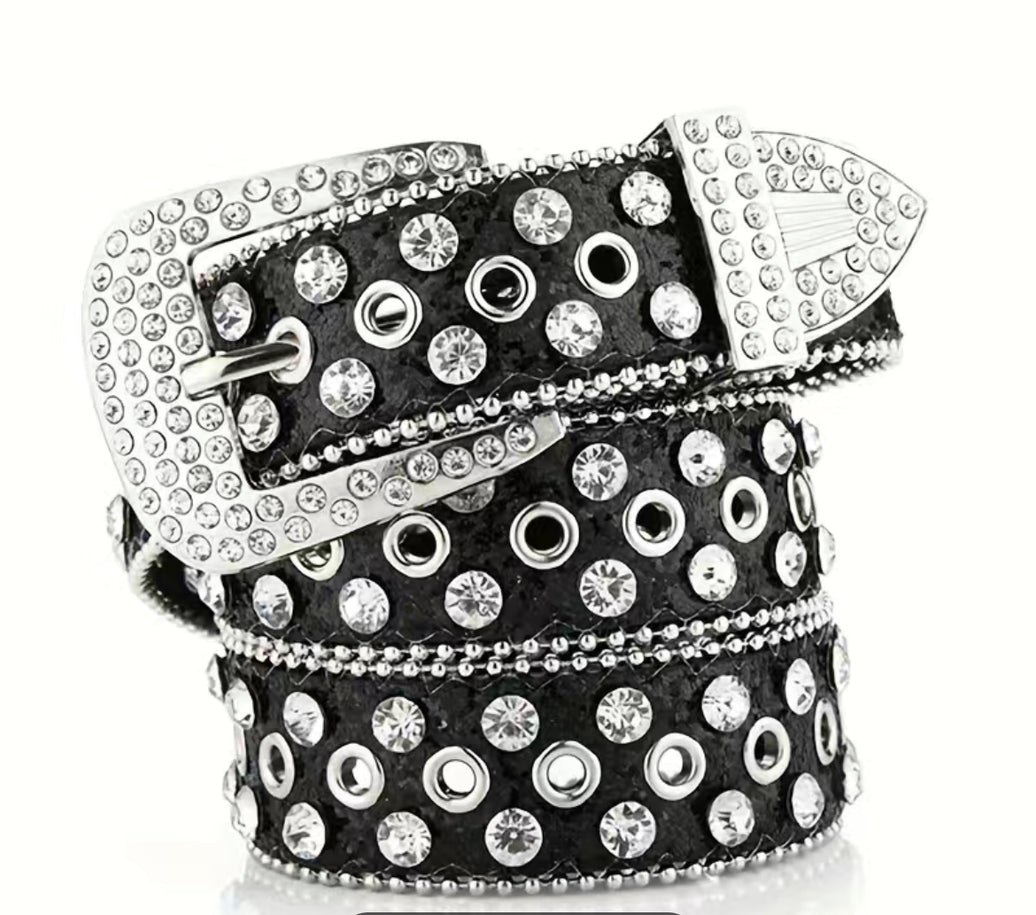 STUDDED RHINESTONE BELT WITH ALLOY BUCKLE MEN