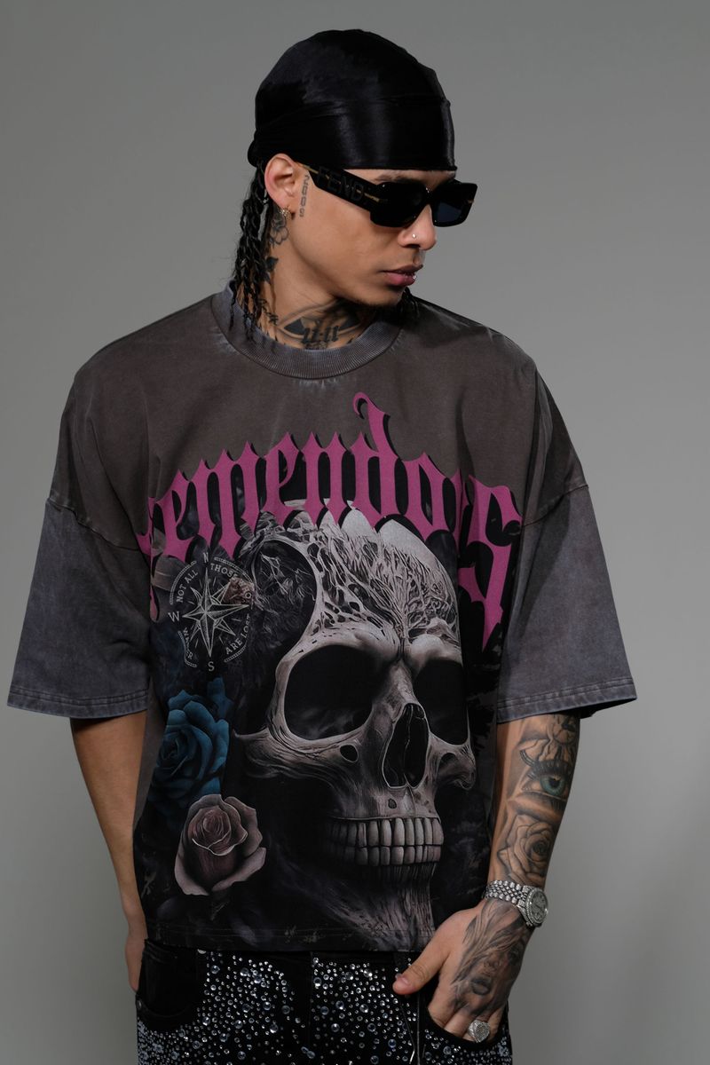 Stray wide & crop fit tshirt-GREY