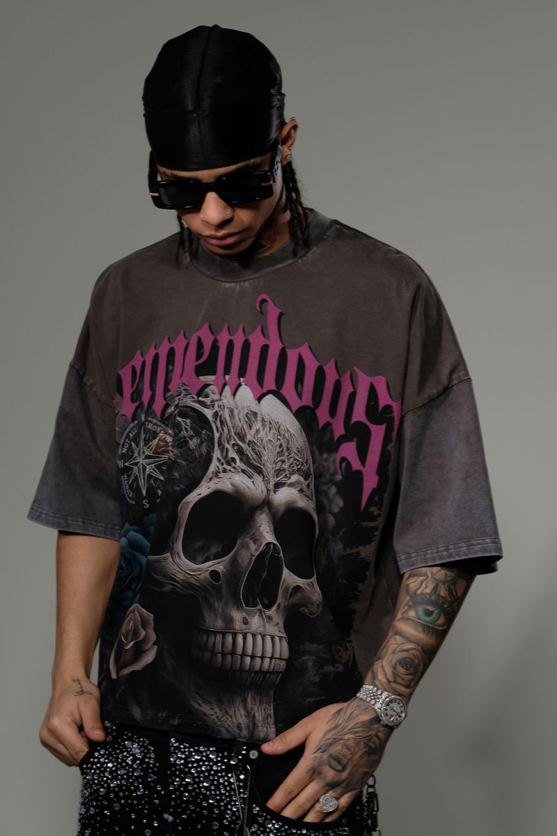 Stray wide & crop fit tshirt-GREY